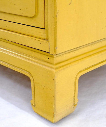 Pair Davis Mid-Century Modern Lemon Yellow Drop Pulls 3 Drawers Bachelor Chests