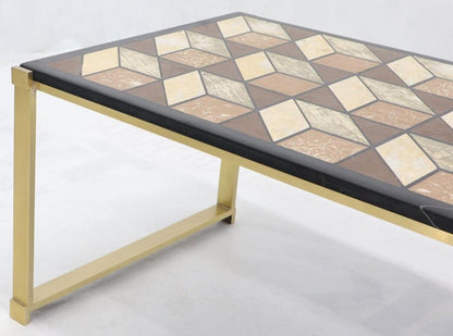 Mosaic Marble-Top Solid Brass Bracket Legs Coffee Table