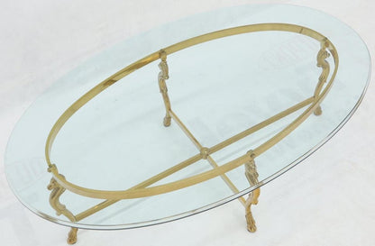 Oval Solid Brass Hoof Feet Horse Heads Base Glass Top Coffee Table