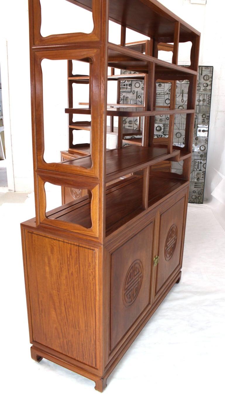 Pair of Asian Solid Teak Étagères Double Carved Doors Cabinets