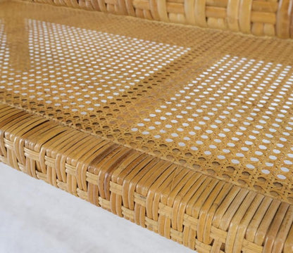 Rectangle Rattan Cane Shelf Glass Top Mid-Century Modern Coffee Table Mint!