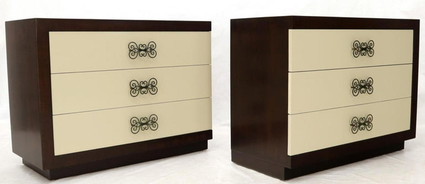 Pair of Two-Tone Mid-Century Modern Art Deco Bachelor Chests Dressers