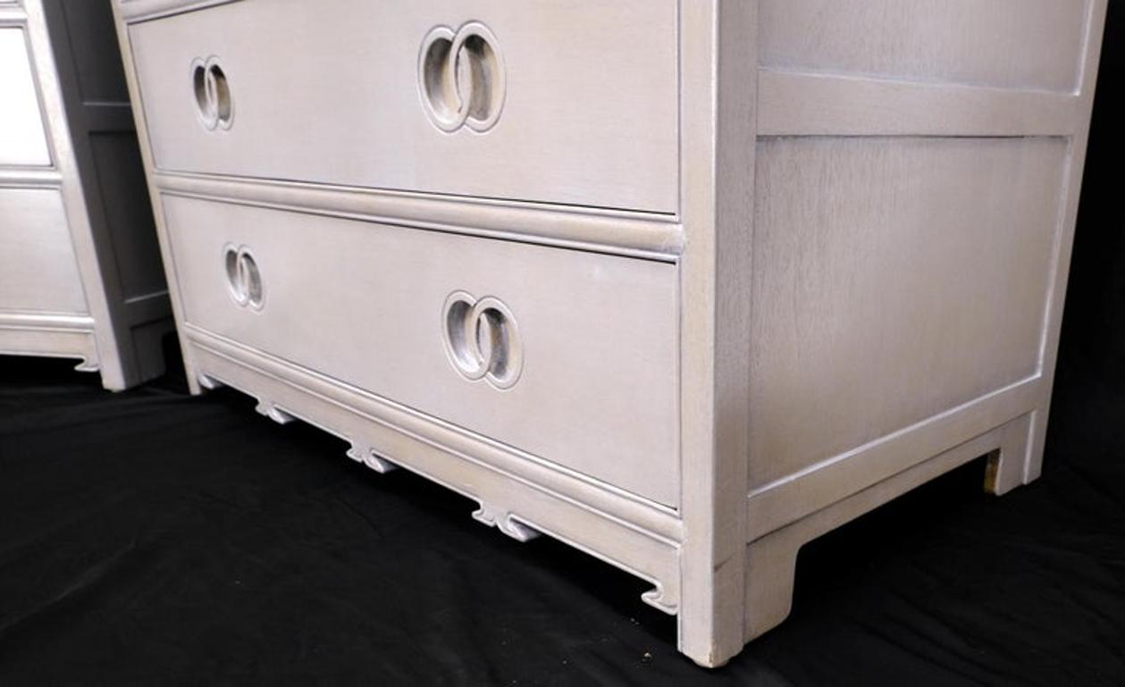 Pair of Bleached 5 Drawers Bachelor Chests by Baker