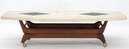 Terrazzo Stone Inlay Boat Shape Oiled Walnut Base Coffee Table