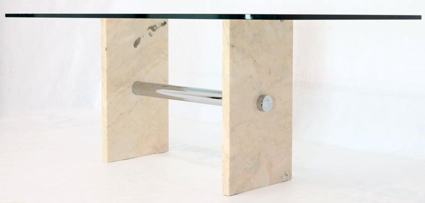 Glass Top Marble and Chrome Base Rectangular Dining Conference Table