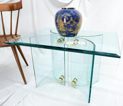 Curved Glass Base Brass Stretchers Glass Top Side Console Table