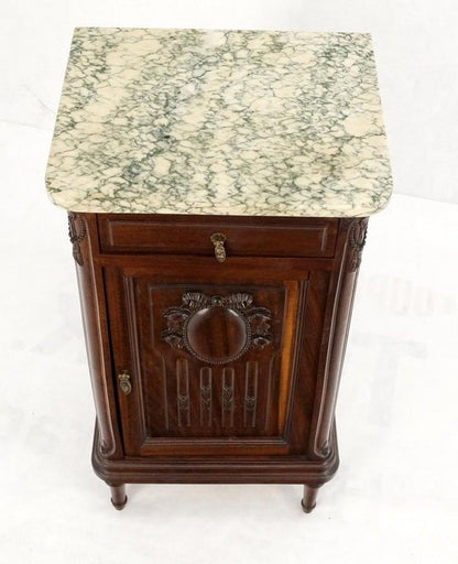 Tall Narrow Walnut Marble Top Night Stands End Table Cabinet Porcelain Insert