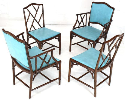 Set of Four Very Fine Faux Bamboo Mahogany Dining Side Chairs