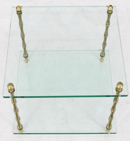 Glass Faux Bamboo Brass Cube Square Side Table Stand