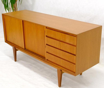 Danish Mid-Century Modern Teak Low 4 Drawers Sliding Doors Compartment Credenza