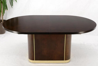 Racetrack Oval Single Pedestal Base Brass Espresso Dining Conference Table