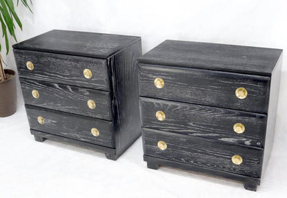 Pair of Cerused Limed Oak Three-Drawer Bachelor Chests with Round Brass