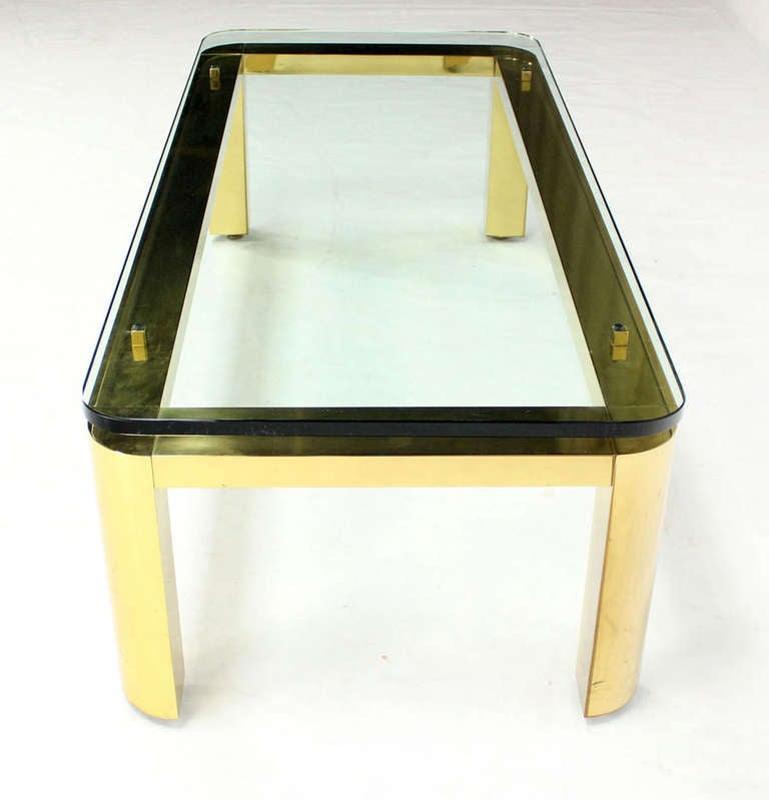 Pace Collection Floating 3/4" Glass Top Brass Base Coffee Table Mid Century