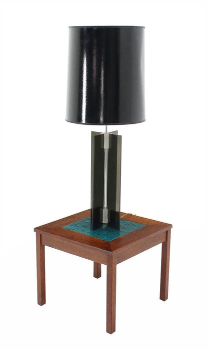 Mid Century Modern c1970s Smoked Lucite X-Base Chrome Table Lamp