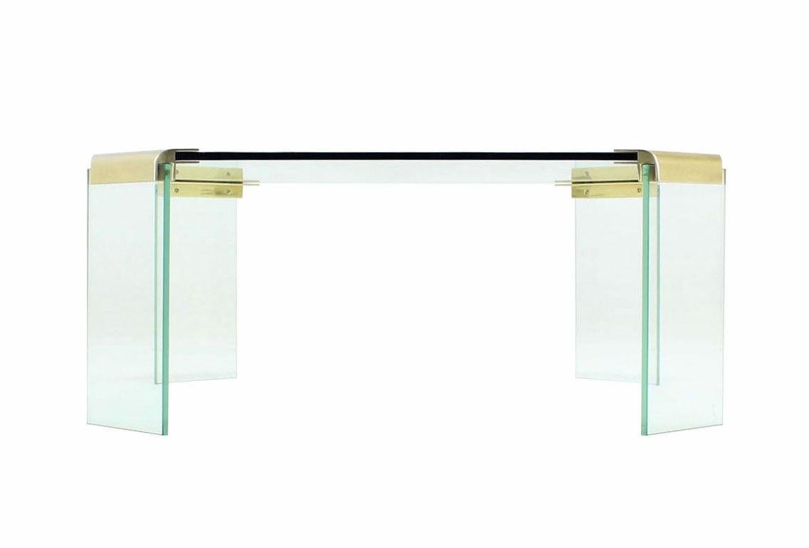 Large Square Cut Corners Style Glass Top & Legs Brass Joint Coffee Table