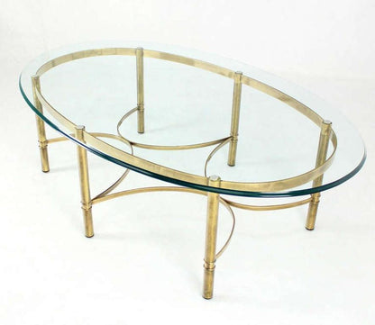 Brass 6 Legged Base Glass Oval Top Mid-Century Modern Coffee Table MINT!