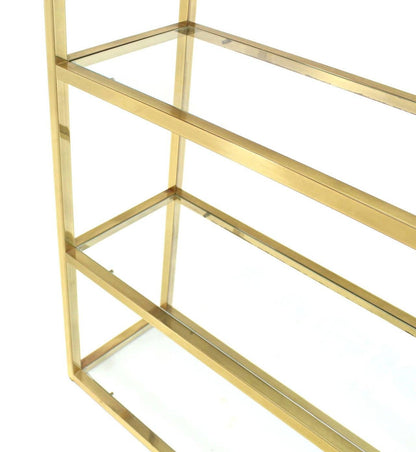 Solid Square Brass Tube Five Glass Shelves Etagere Display Fixture Vitrine