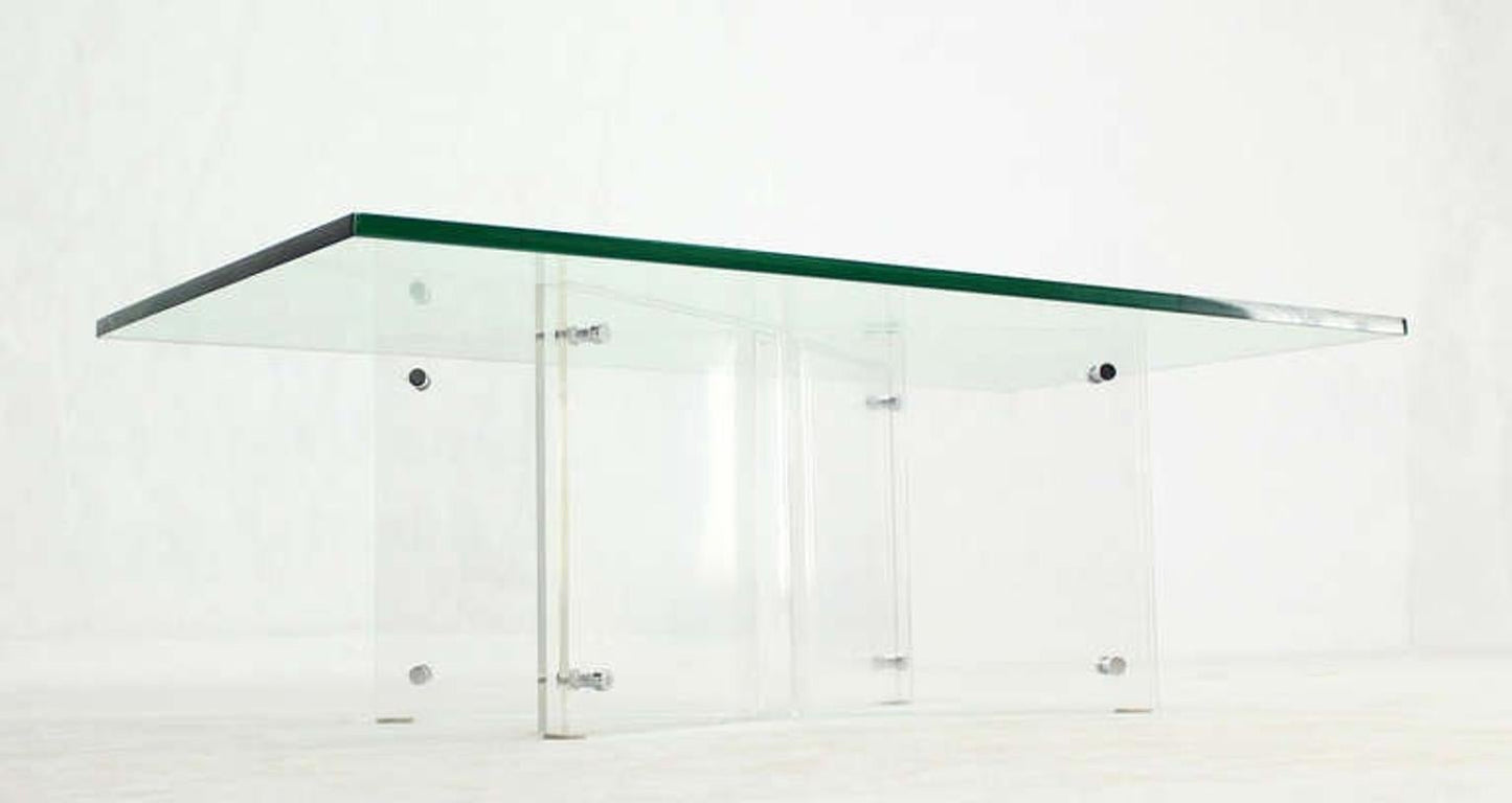 Mid-Century Modern Lucite X Base Glass Top Rectangle Coffee Table