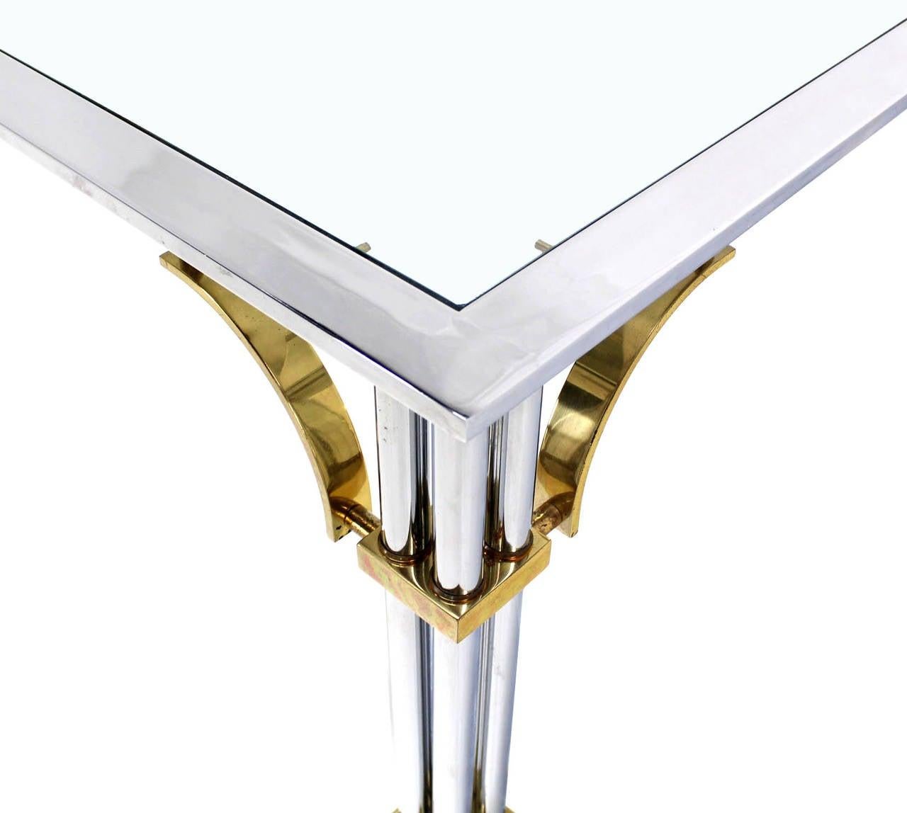 Italian Mid Century Modern Brass Chrome Glass Top Square Coffee Table MINT