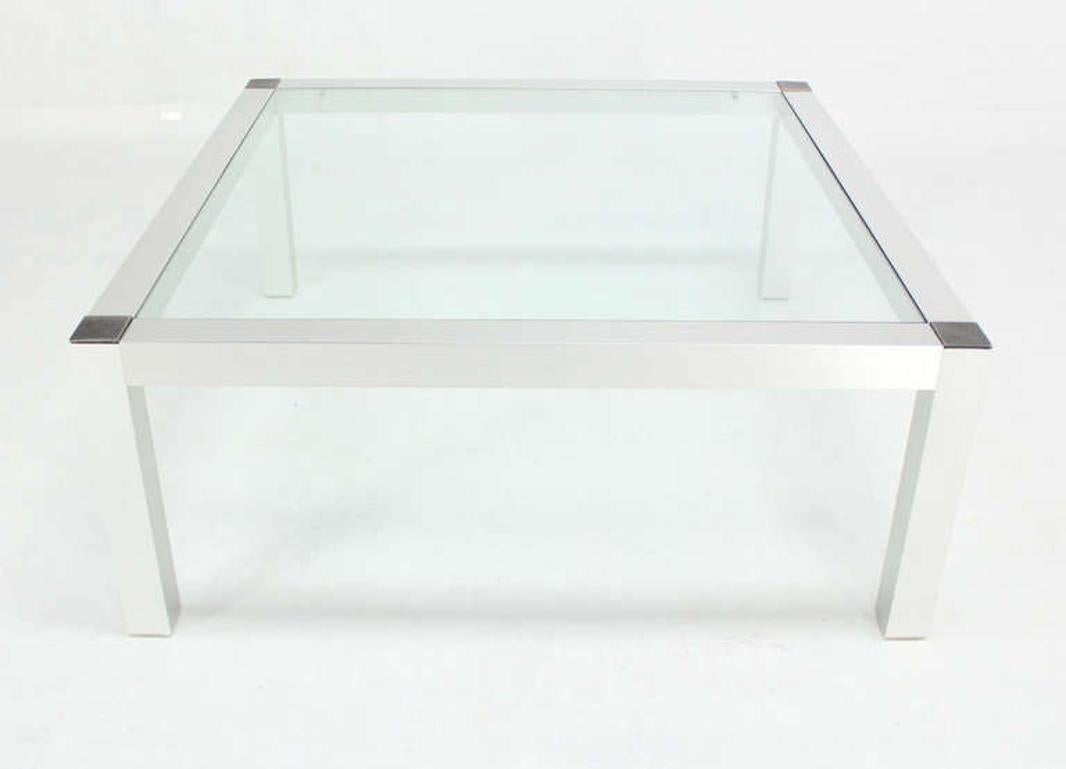 Mid-Century Modern Machined Metal Base Glass Top Coffee Table Modernist