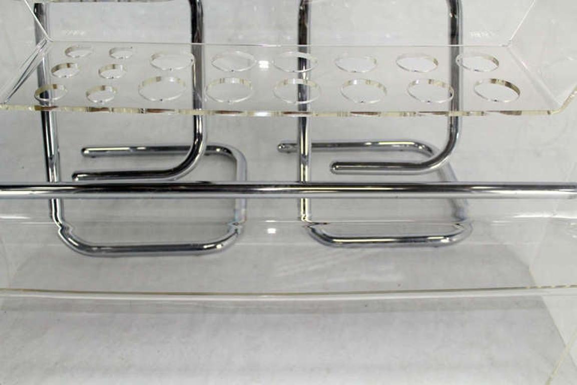 Mid Century Modern Chrome Lucite Bar with Two Bar Stools