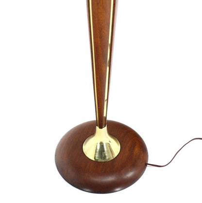 1970's Round Solid Oiled Walnut Brass Trims Base Mid Century Modern Floor Lamp