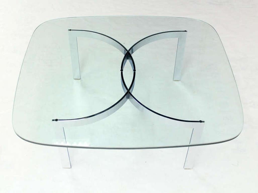 Mid Century Modern Curved Bent Chrome Base Glass Top Coffee Table Bauhaus Chanel