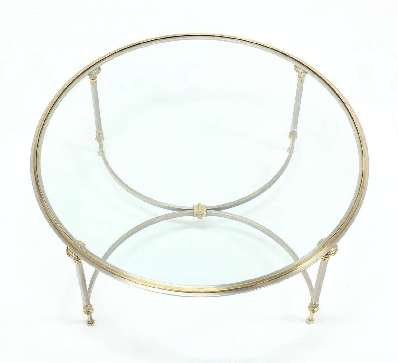 Mid Century Italian Modern Round Glass Top Brass Chrome/Pewter Coffee Table MINT