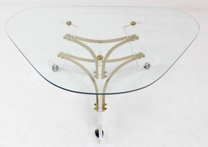 Mid Century Modern Kidney Shape Brass & Lucite Base Coffee Table Mint!