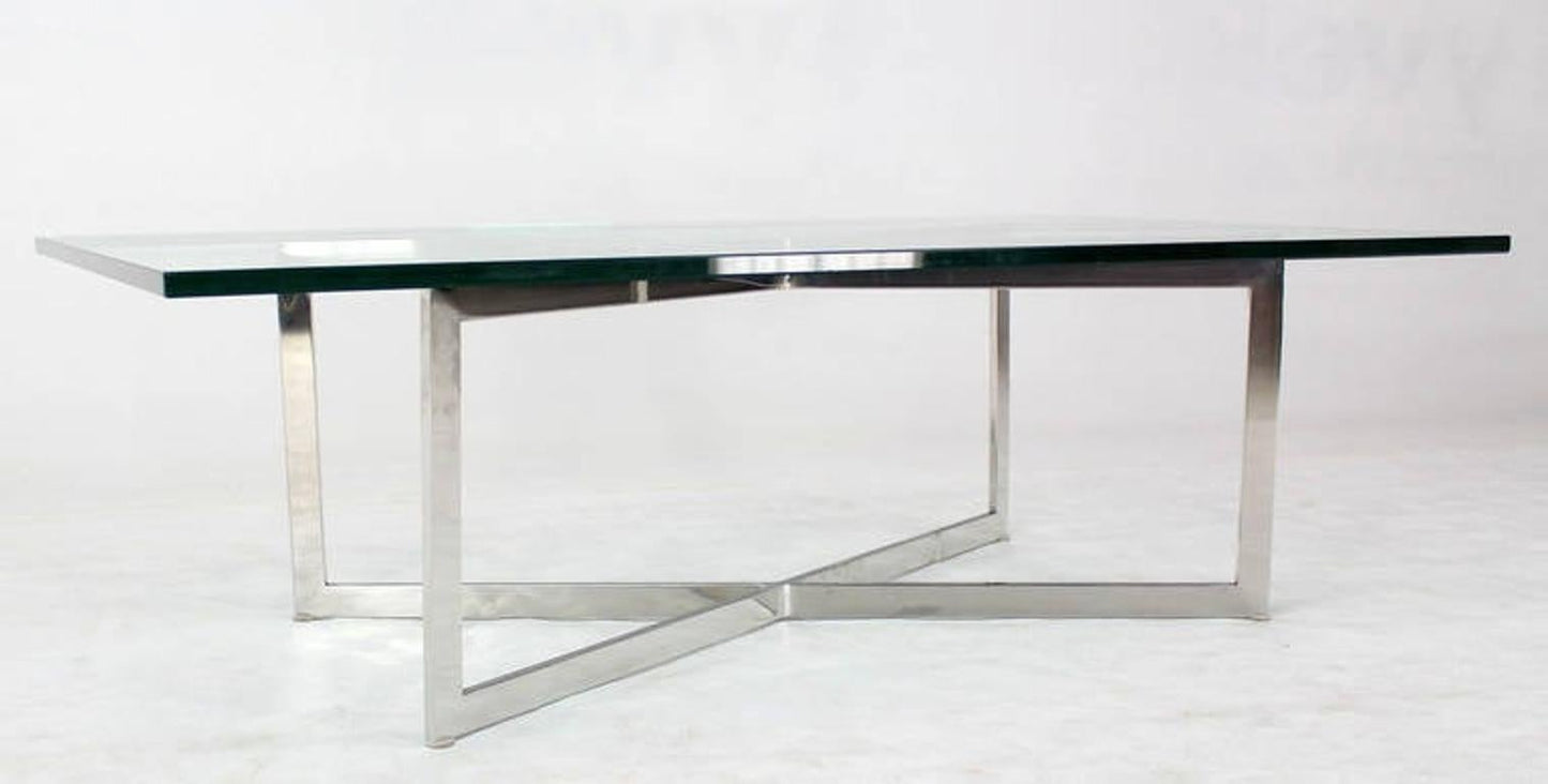 Mid Century Modern Stainless Chrome X-Base Coffee Table with Glass Top