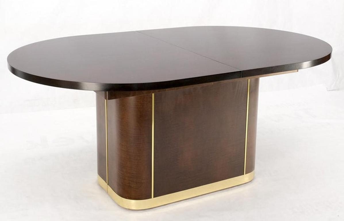 Racetrack Oval Single Pedestal Base Brass Espresso Dining Conference Table