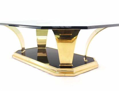 Brass Modern Leaf Motif Base and Glass Top Rectangular Coffee Table