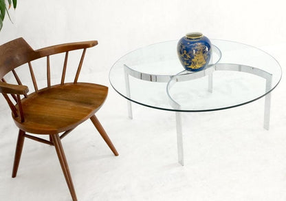 Round Glass Top Crome Interlocking Half Circle Shape Figures Base Coffee Table