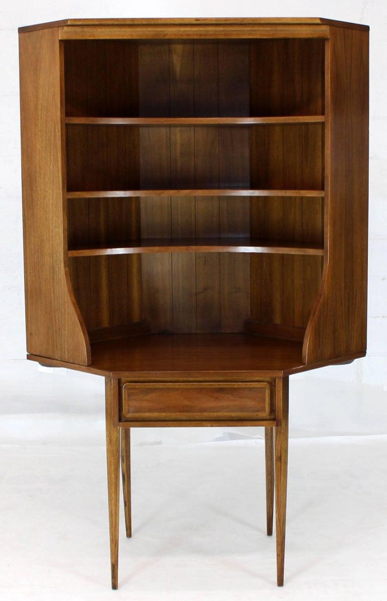 Two-Piece Walnut Corner Desk Table Bookcase Hutch