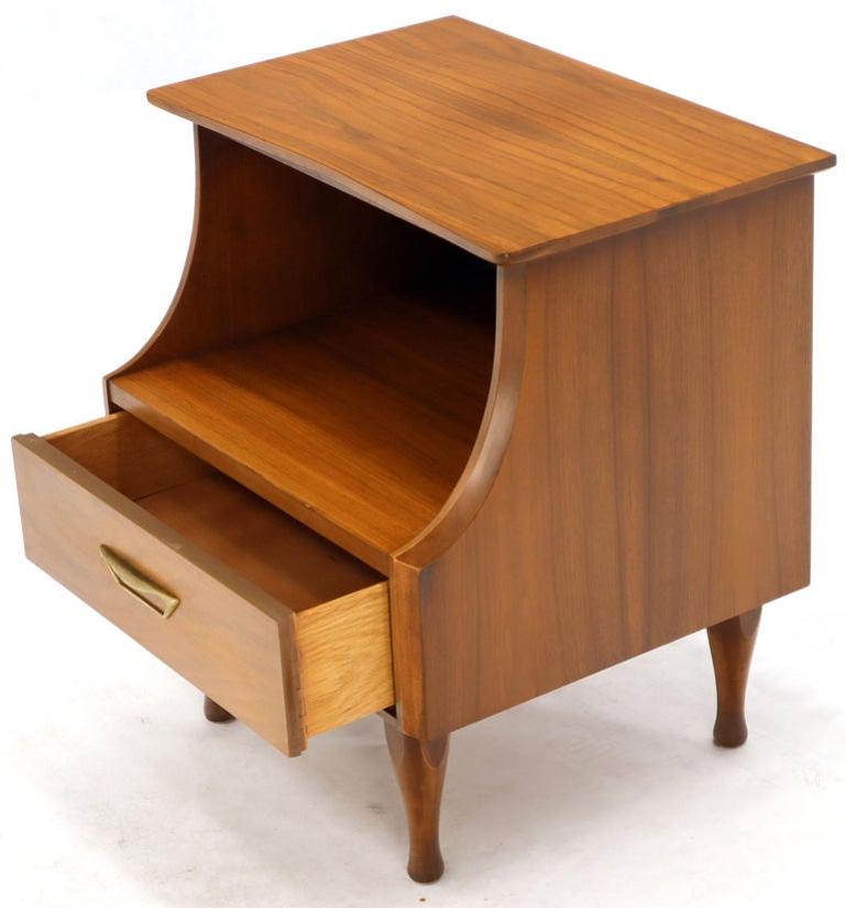 Pair of Midcentury Modern Light Walnut One Drawer Step Nightstands