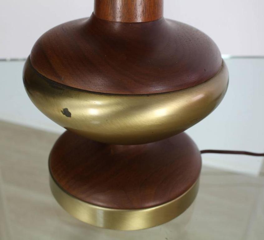Tall Tower Shape Turned Walnut Brass Table Lamp Tony Paul