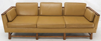 Mid-Century Modern Tan Leather Oak Frame Sofa by Ranch Oak