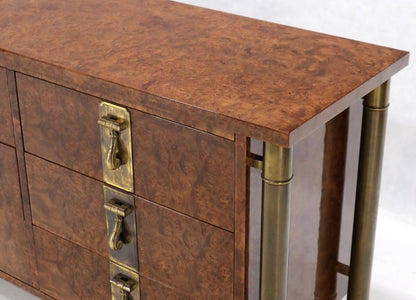Mastercraft Burl Wood and Brass Hardware Long 9 Drawers Credenza Dresser