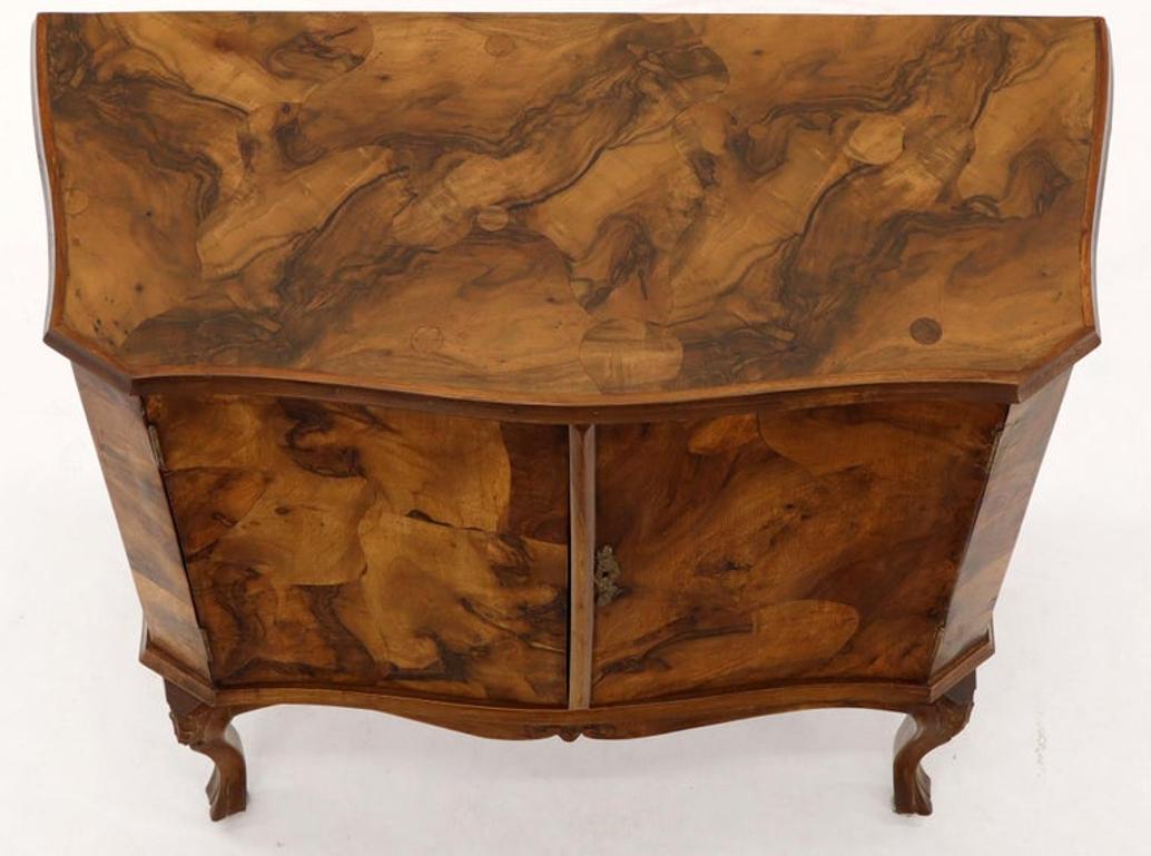 Italian Patch Olive Burl Wood Bombe Shape Hall Cabinet Console Cabinet Credenza