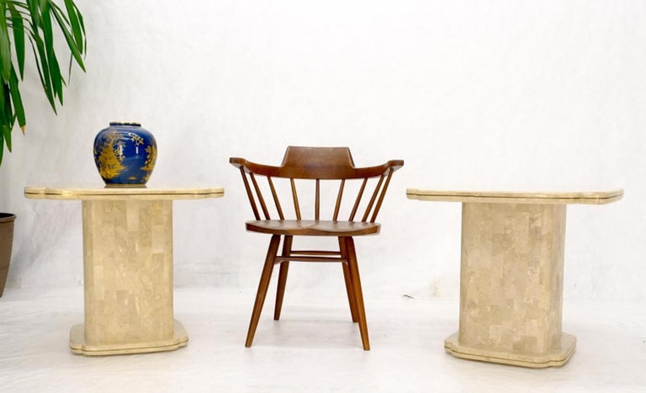Pair of Tessellated Stone Brass Trim Mid-Century Modern End Tables Stands