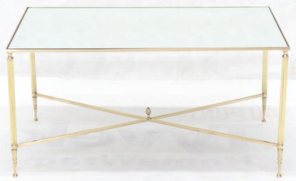 Polished Brass X-Stretcher Base Fluted Legs Mirrored Glass Top Coffee Table