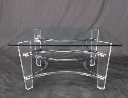 Charles Hollis Jones Lucite Chrome Square Glass Top Coffee Center Table