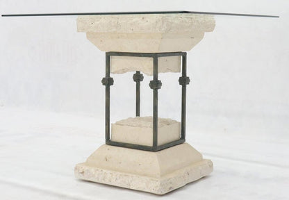 Single Suspended Pedestal Base Square Glass Top Side Table