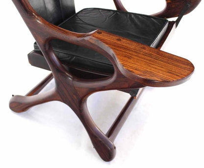 Heavy Rosewood Frame Leather Upholstery Lounge Chair