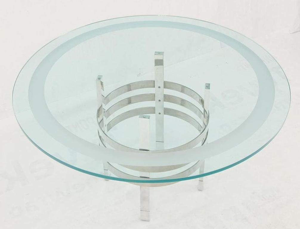 Heavy Polished Solid Stainless Steel Glass Round Dining Game Table Ribbed Design