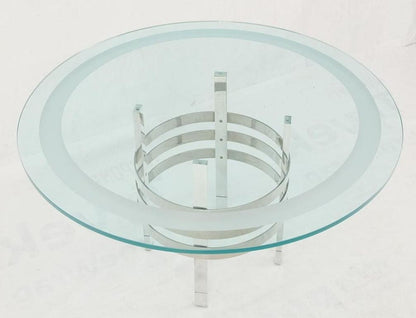 Heavy Polished Solid Stainless Steel Glass Round Dining Game Table Ribbed Design