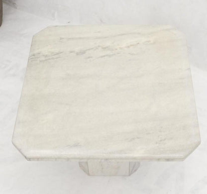 Grey & White Marble Square Mid-Century Modern Single Pedestal Side End Table