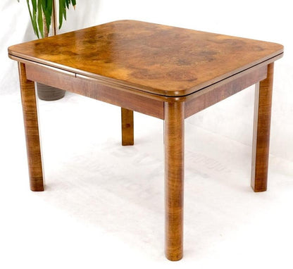 Swedish Mid-Century Modern Burl Wood Refectory Extending Dining Dinette Table