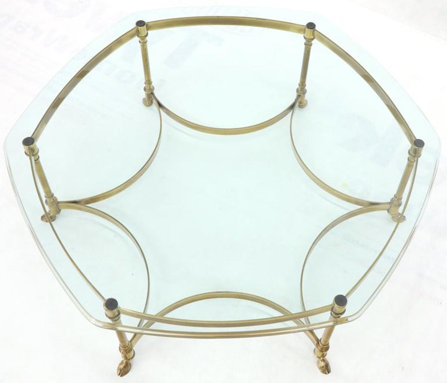 Hexagon Shape Glass Top Brass Frame Hoof Feet Coffee Table