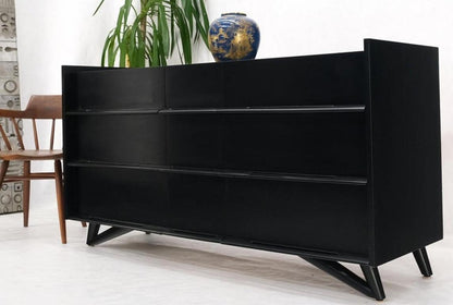 Black Lacquer Ebonized Pieced Wood Pulls Gallery Top 9 Drawers Dresser Credenza